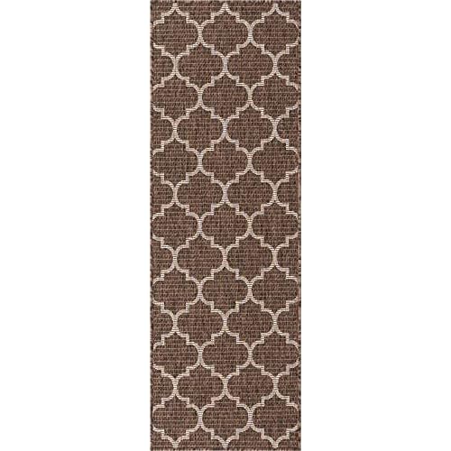 Unique Loom Outdoor Trellis Collection Area Rug (2' x 6' 1" Runner, Brown/ Ivory)