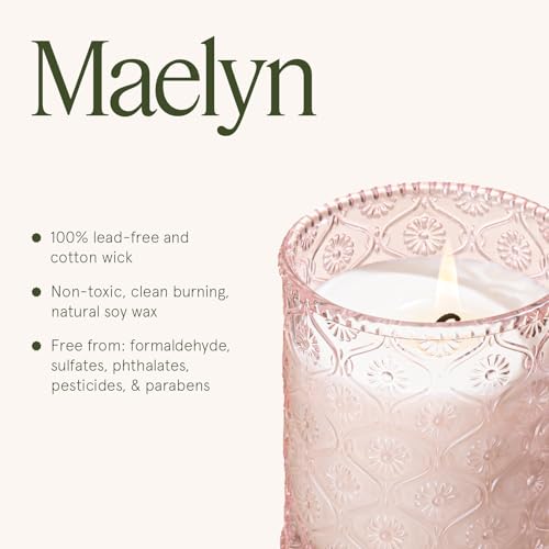 Santal Rose Natural Soy Wax Scented Candle - Pink Glass Jar (6 oz, 40 Hr)