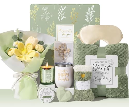 Luxury Self-Care Spa Gift Basket for Women with Crochet Flower Bouquet