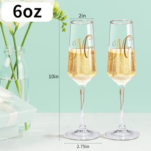 Mr and Mrs Champagne Flutes Set of 2 - Tall Hand-Blown Crystal Glassware