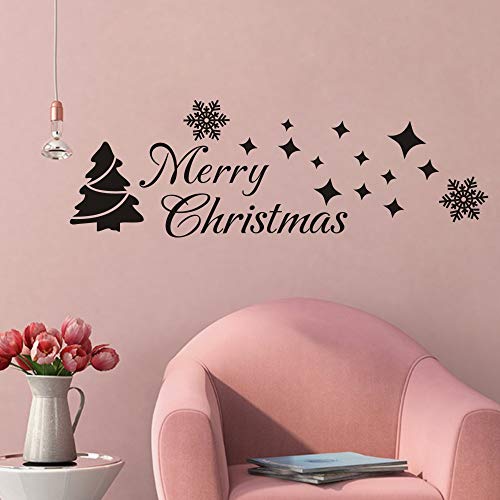 MoharWall Small Black Christmas Tree Wall Decals – Window Cling Quotes & Stars