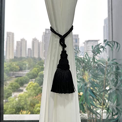 4-Pack Decorative Curtain Tie Backs with Tassels, 19.6-inch Black Rope