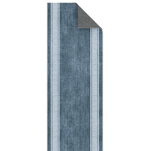 Washable 2x8 Hallway Runner Rug with Non-Slip Backing - Greek Border