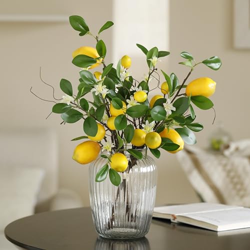 Handmade Artificial Lemon Branches with 8 Faux Lemons and Flowers