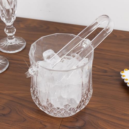 Efavormart 3-Pack Plastic Ice Buckets with Tongs - Clear Crystal-Cut Design, Compact Bar Drink Cooler, Type5