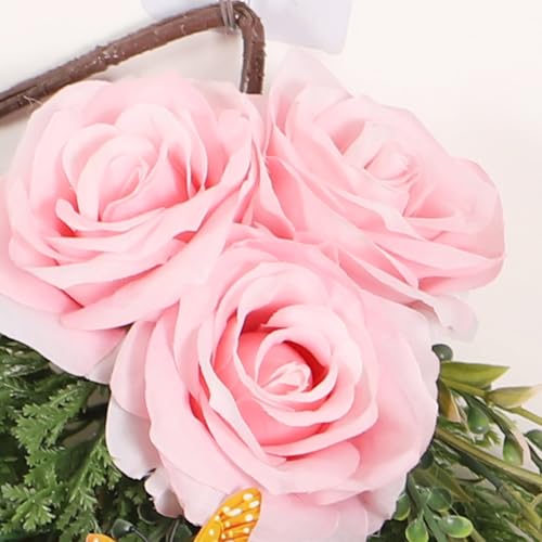 19.7-Inch Artificial Rose and Berry Teardrop Swag for Front Door Decor