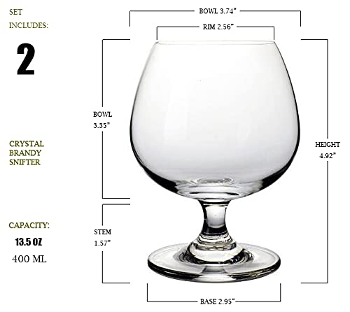 Brandy Snifter Glasses Set of 2 - 13.5 oz Crystal Stemware for Cognac & Spirits