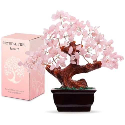 Pink Cherry Blossom Bonsai Tree Decor | Artificial Rose Quartz Tree for Feng Shui | Home & Office Accent