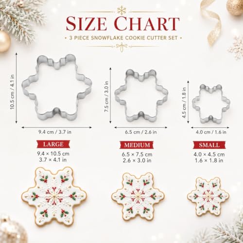 Keepatyart Stainless Steel Christmas Cookie Cutters Set Snowflake B 3 Sizes