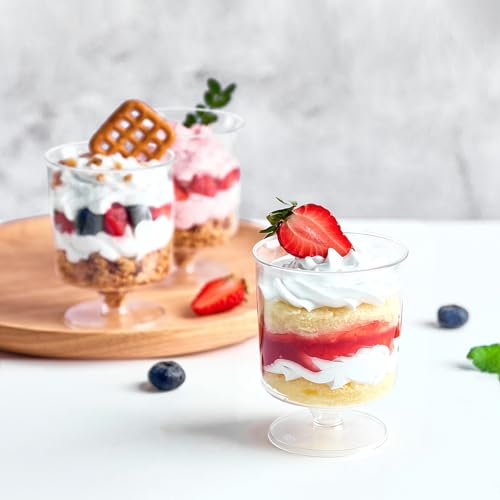 Zezzxu 5 oz Mini Dessert Cups with Spoons, 40 Pack Small Dessert Cups Plastic Footed Goblet Glasses for Serving Trifles, Appetizers, Puddings, Mousse, Parfait