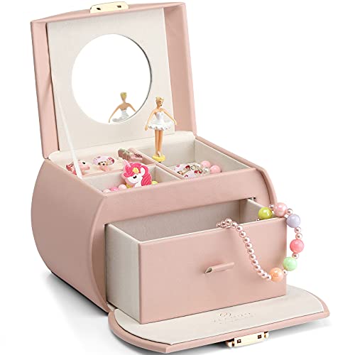 2-Layer Musical Jewelry Box for Girls with Spinning Ballerina and Drawers