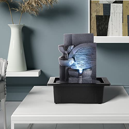 Indoor Tabletop Water Fountain with LED Light - Tiered Relaxation Feature