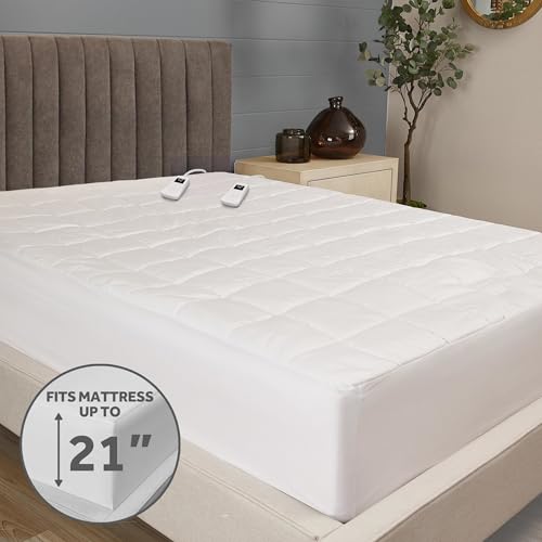 King Size Quilted Heated Mattress Pad, 12 Heat Settings & Auto Shut-Off