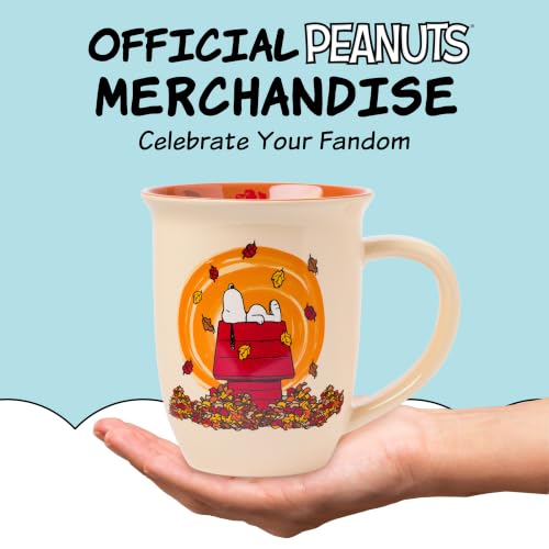 Peanuts Snoopy Fall Leaves 16oz Ceramic Mug - Autumn Themed Coffee Cup, Officially Licensed