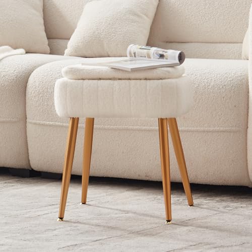 Teddy Velvet Vanity Chair with Hidden Storage and Folding Back, White