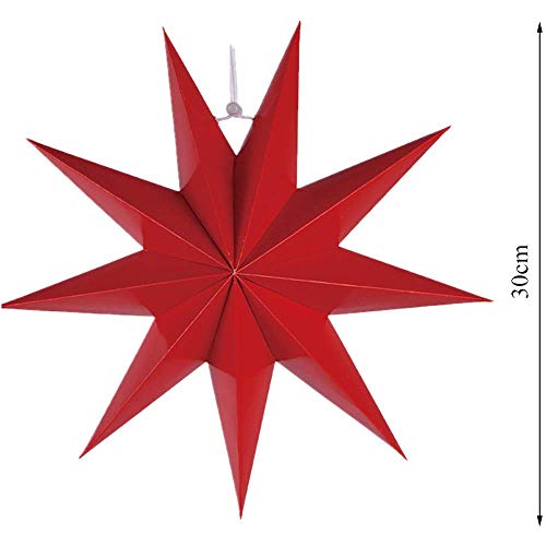 Kiddale 3 Pcs 12in Paper Star Ornaments Set – Red, Green & Pink Hanging Stars