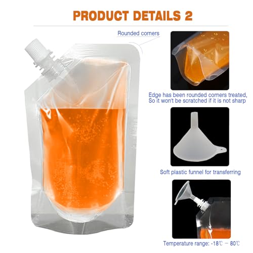 12Pcs Reusable Plastic Flasks Set with Funnel - 8OZ, 16OZ, 32OZ Food Grade Leak-Proof Drink Pouches