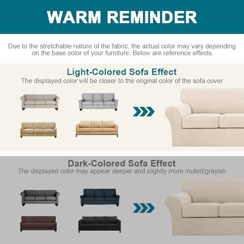 4-Piece Stretch Jacquard Sofa Cover for 3 Cushion Couch - Biscotti Beige