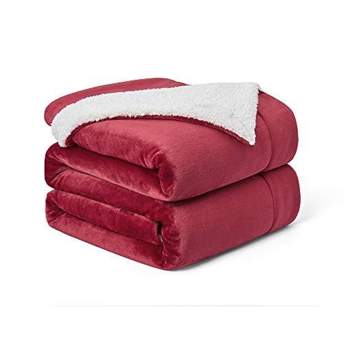 Walensee Red 90x90in Sherpa Fleece Blanket – Queen Throw, Double-Sided Plush Reversible