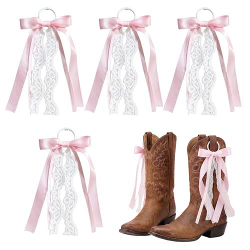 Pink Ribbon Boot Bow Clips for Cowgirl Boots - 4 Pcs Removable Lace Bows