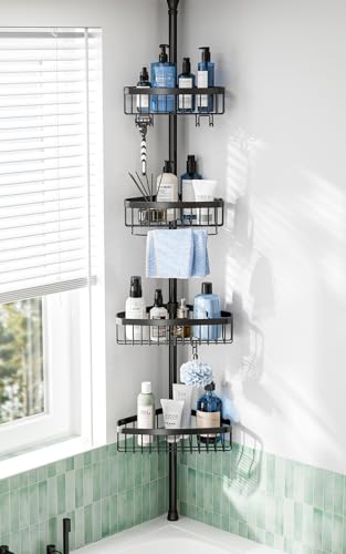 Adjustable Tension Pole Corner Shower Caddy 4-Tier Rustproof Organizer