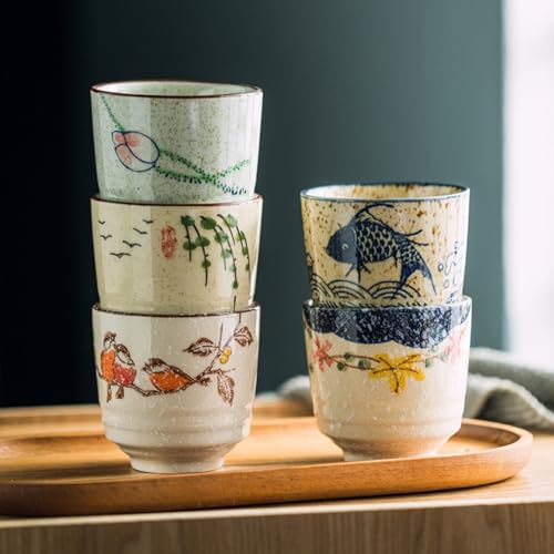 Nagpew 6 Pieces Japanese Ceramic Tea Cups 3''D x 2.8''H 6 Oz Traditional Design