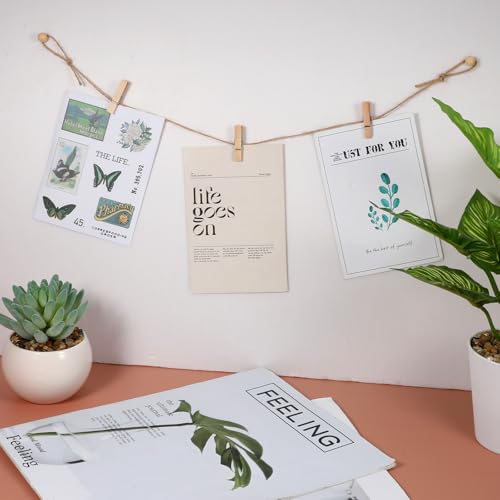 Boho Photo Hanging Display String with 50 Clips - 32.8 Ft Wall Decor