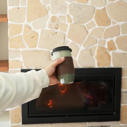 Bosmarlin Pale Green Ceramic Travel Coffee Mug 16 Oz, Microwave & Dishwasher Safe