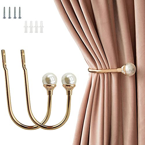 U-Shaped Pearl Curtain Holdbacks - 2 Pack Wall-Mounted Metal Curtain Hooks