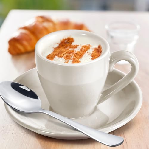 homEdge White Porcelain Espresso Shot Cup Set with Saucers & Spoons - 80ml, Pack of 4