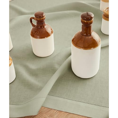 Sage Green Linen Tablecloth 60 x 90 Inches with Hemstitch - Elegant Home Dining Decor