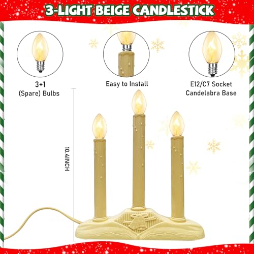 Romasaty Ivory 3 Lights Electric Window Candles, 3 C7 Clear Bulbs, Plug-In Christmas Candle Lamps