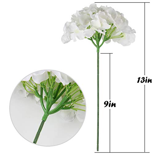 Silk Hydrangea Flower Heads with Stems - Pack of 10 (White)