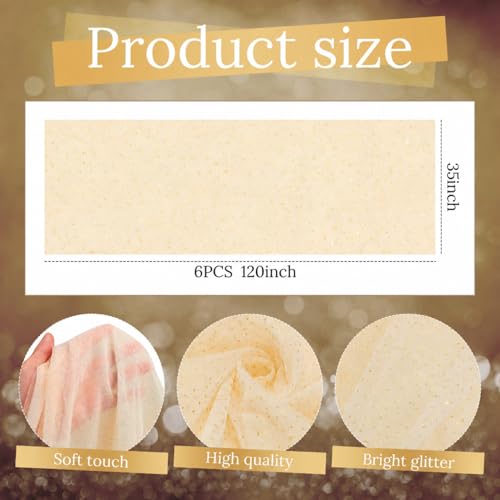 Windkream Champagne Gold 6-Piece Gauze Table Runner 10ft Glitter Sheer Decor