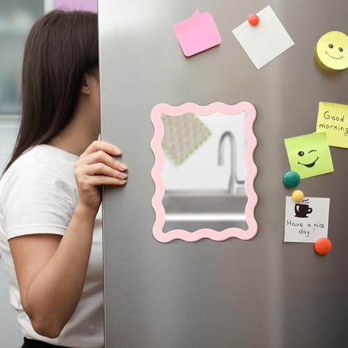 Leinuosen 1 Pcs Magnetic Locker Mirror 5"x7" Real Glass,Pink