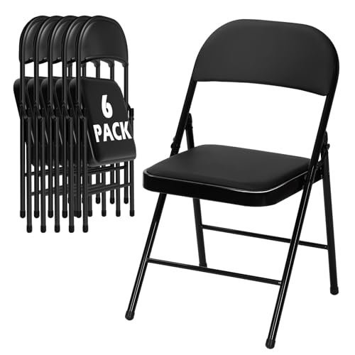 6 Pack Folding Chairs, Padded PU Leather Seat with Heavy-Duty Metal Frame