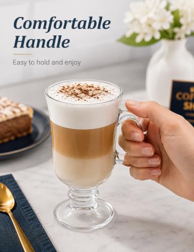 Set of 6 Irish Coffee Glass Mugs with Handle, 8.5 Oz Heat-Resistant Clear Glass
