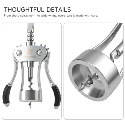 Premium Wing Corkscrew Wine Opener - Easy to Remove Corks, Silver Finish