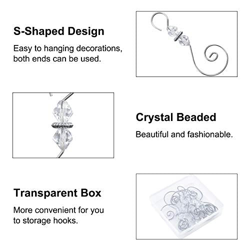 Silver S-Shaped Christmas Ornament Hooks with Crystal Beads - 30 Pack