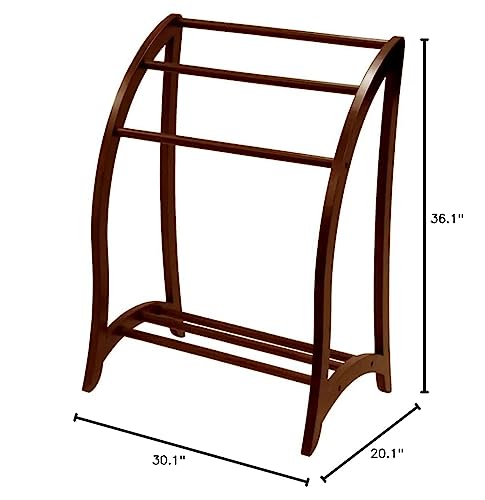 Wooden Quilt Rack Free Standing Walnut Rustic 3-Bar Scroll Design