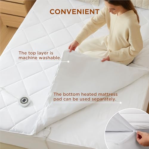 Heated Mattress Pad Twin - Fast Heating, 10 Settings, 18" Deep Pocket