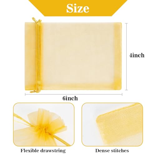 Gold Organza Gift Bags 4x6 Inches - Pack of 100 Small Drawstring Bags
