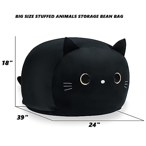 Black Cat Stuffed Animal Storage Bean Bag Chair Cover for Kids
