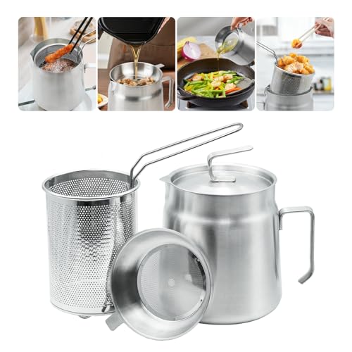 68oz Stainless Steel Oil Filter Pot with Fryer Basket - Stovetop Grease Container