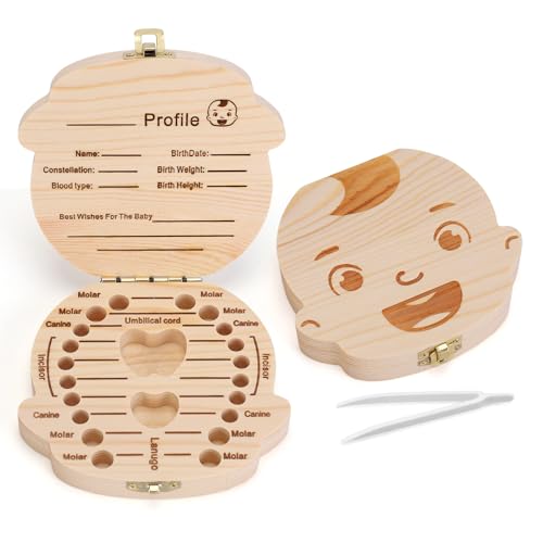 Wooden Baby Tooth Keepsake Box - Kids Tooth Storage & Memory Organizer
