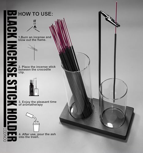 2-in-1 Glass Incense Burner and Storage Holder with Wooden Base - Black