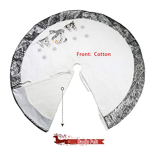WEWILL 48'' Large Luxury Snowman Christmas Tree Skirt with Satin Border Embroidered Snowflakes