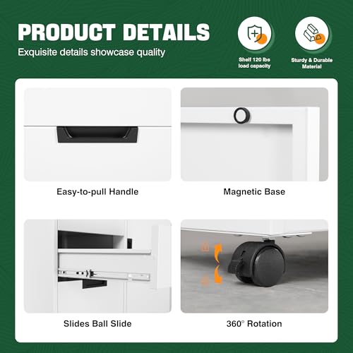 5-Drawer Metal Storage Cabinet with Shelves and Mobile Printer Stand