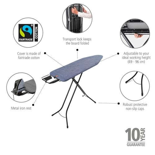 Adjustable Ironing Board with Steam Iron Rest - Medium Size B Denim Blue