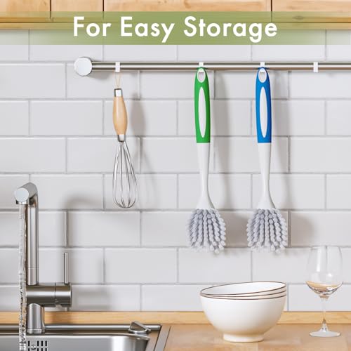 Kitchen Dish Scrub Brush with Handle and Built-in Scraper, 2-Pack